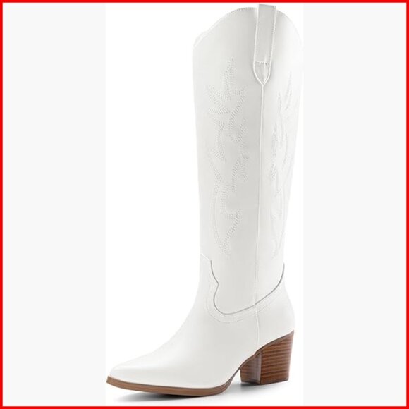 Shoes - Knee High Cowboy Boots Women's Pull On Zipper Chunky Heel Pointed Toe